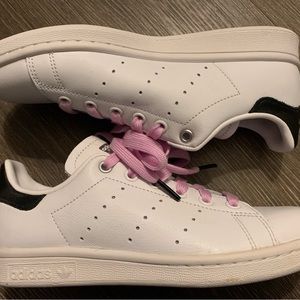 5.5 Women Adidas Stan Smith White Black Lavender laces Sneakers Tennis Shoes new